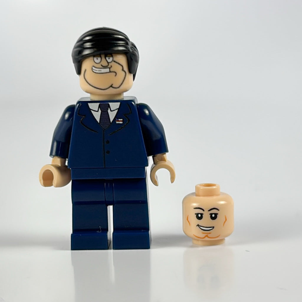 custom american dad minifig in a dark blue suit