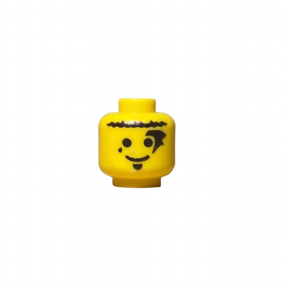 Yellow LEGO minifigure head with face tattoos and smiling expression