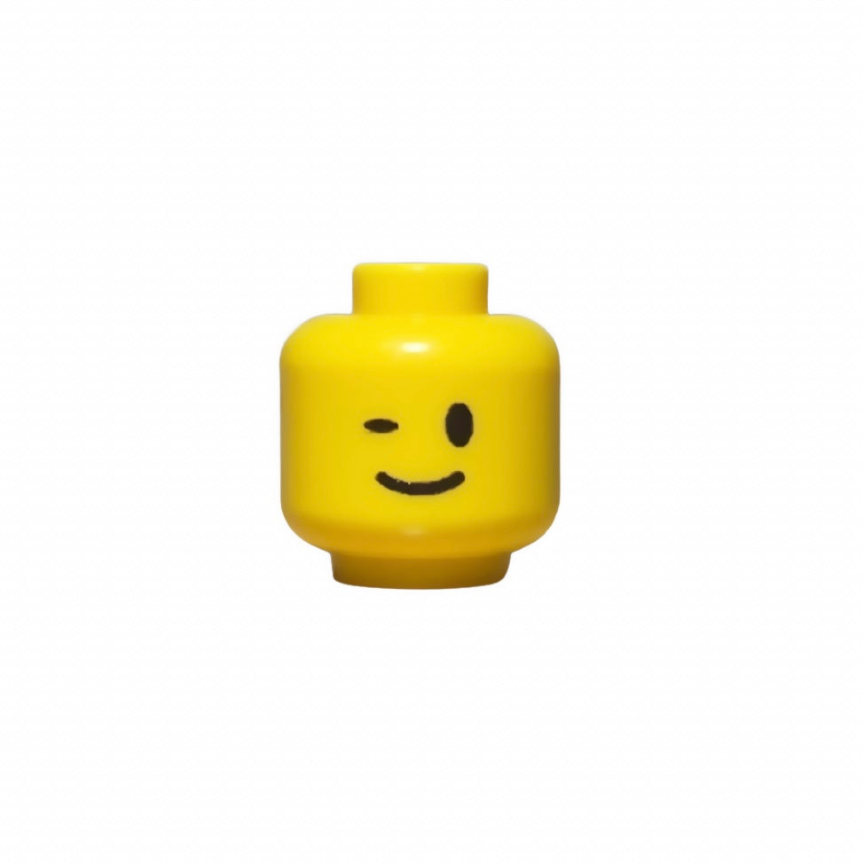 Yellow LEGO minifigure winking head piece with smile