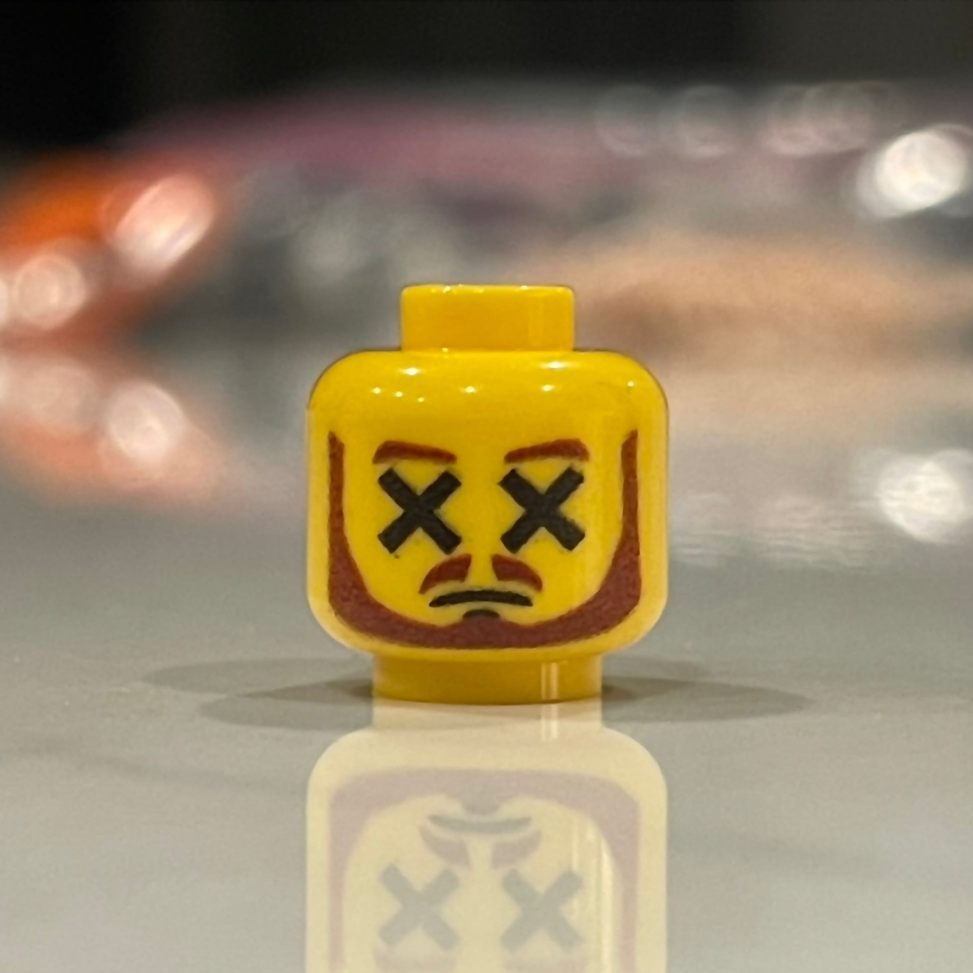 Classic Dead Master yellow LEGO minifigure head with crossed-out eyes and goatee