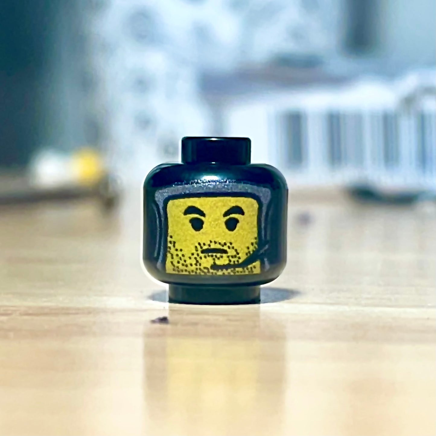 Classic Fett Head yellow LEGO minifigure head with facial hair and headset microphone
